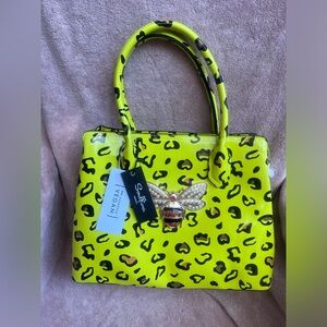 Soulfina Vegan leather neon yellow/black leopard print purse. New with tags.